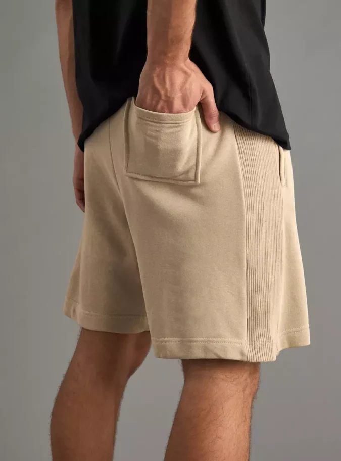 Embroidered Relaxed Fit Side Ribbed Shorts-2