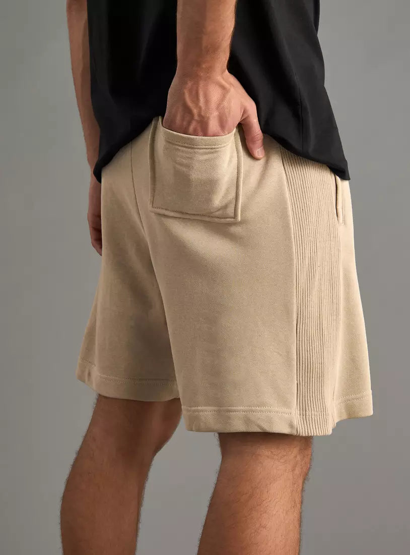 Embroidered Relaxed Fit Side Ribbed Shorts-2