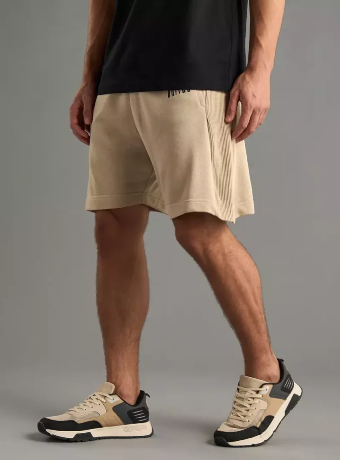 Embroidered Relaxed Fit Side Ribbed Shorts-4