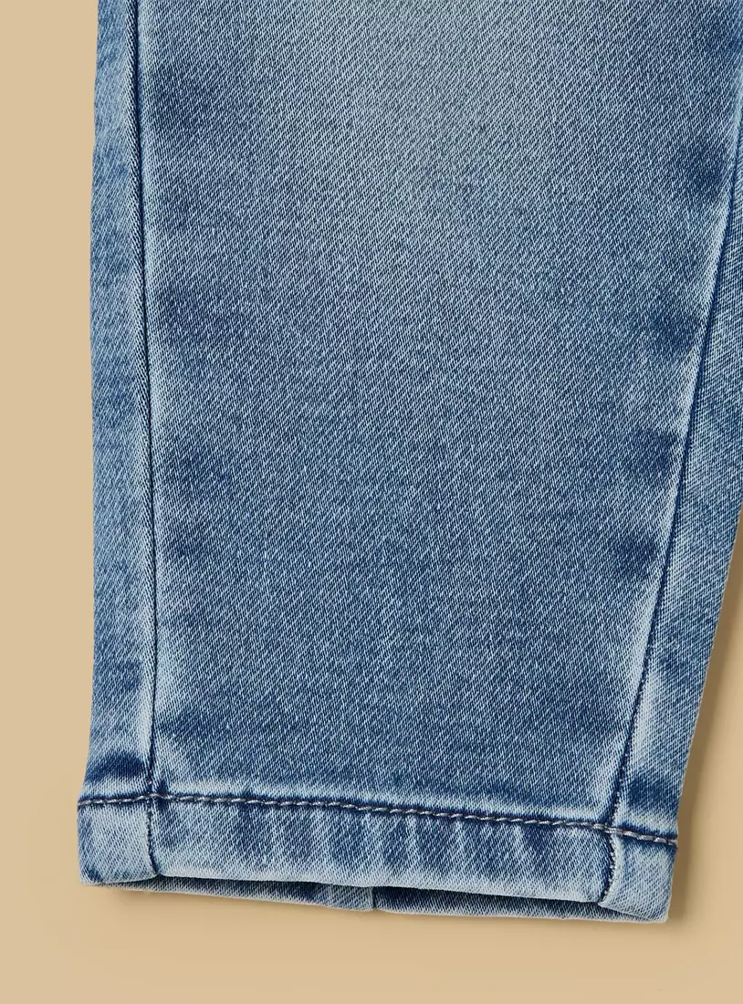 Full Length Plain Denim Jeans with Drawstring and Pocket Detail-4