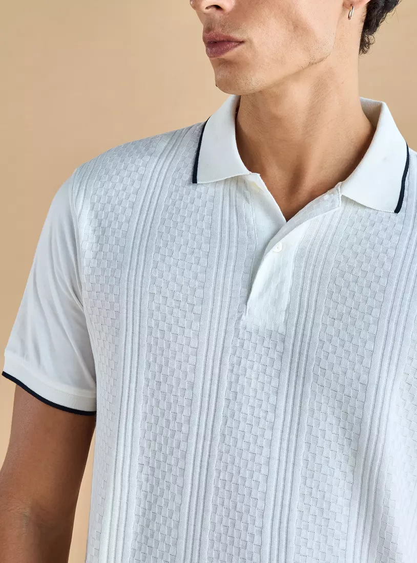 Jacquard Textured Polo T-shirt-3