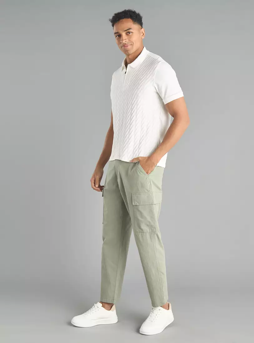 Jacquard Textured Polo T-shirt with Half Zip Closure-4