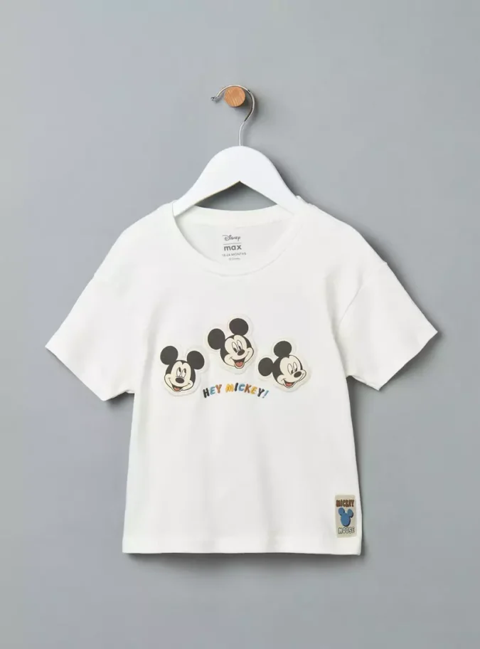Mickey Mouse Face Applique Cotton T-shirt-2