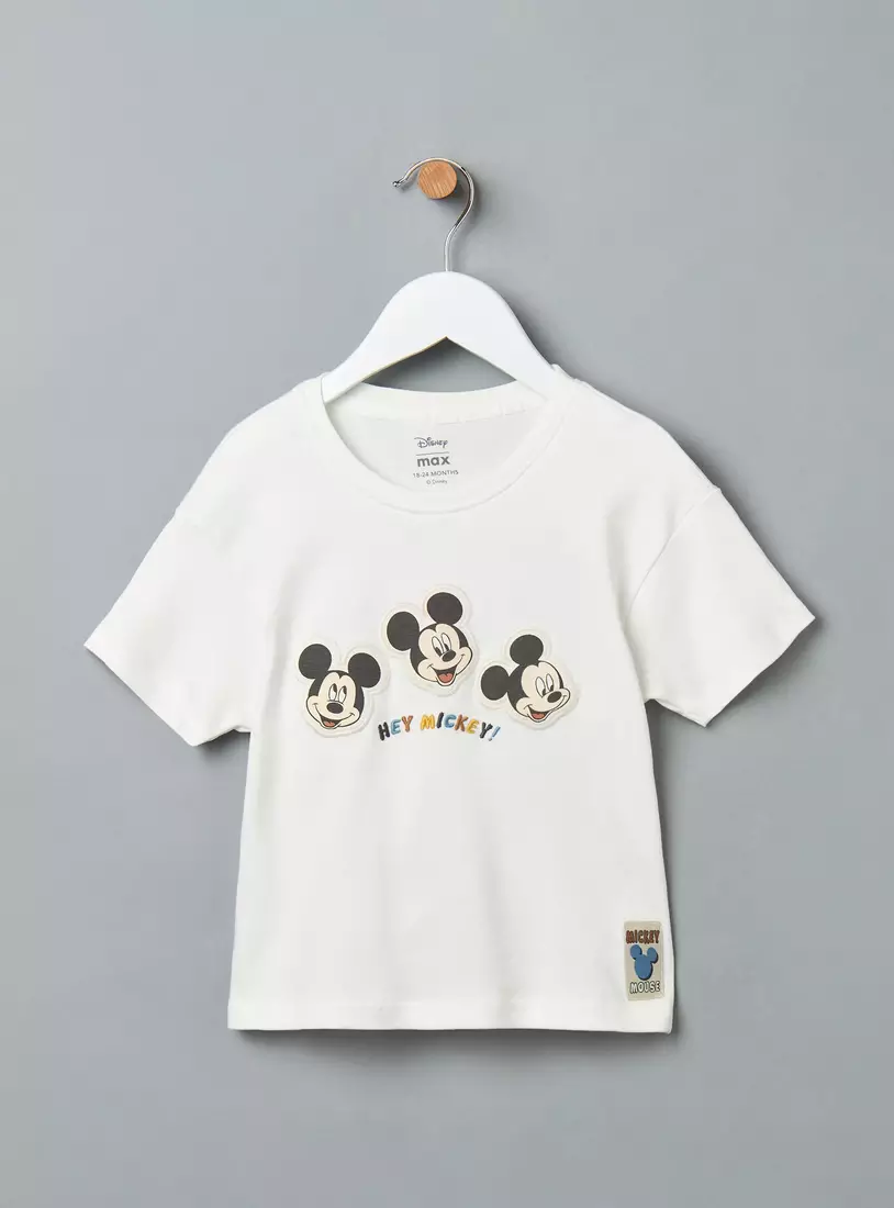Mickey Mouse Face Applique Cotton T-shirt-2