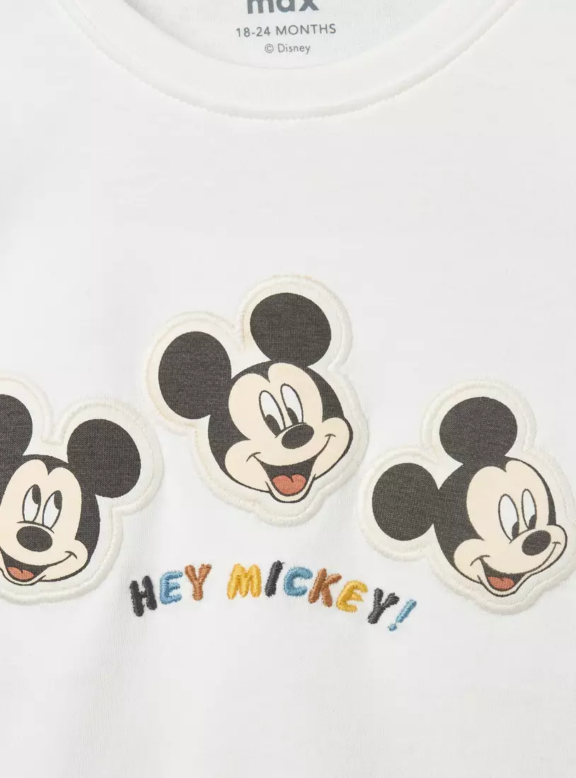Mickey Mouse Face Applique Cotton T-shirt-3