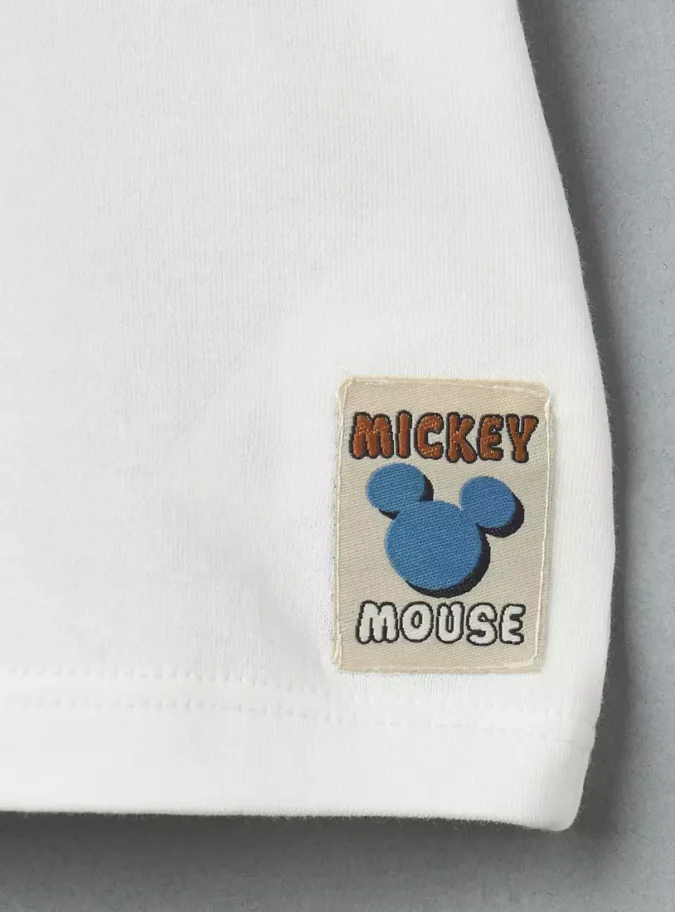 Mickey Mouse Face Applique Cotton T-shirt-4