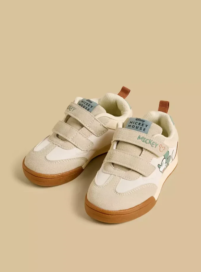 Mickey Mouse Print Sneakers with Hook and Loop Closure-1