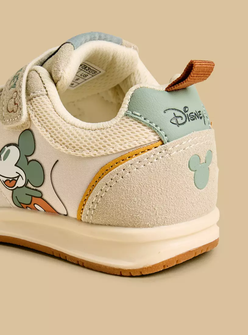 Mickey Mouse Print Sneakers with Hook and Loop Closure-3