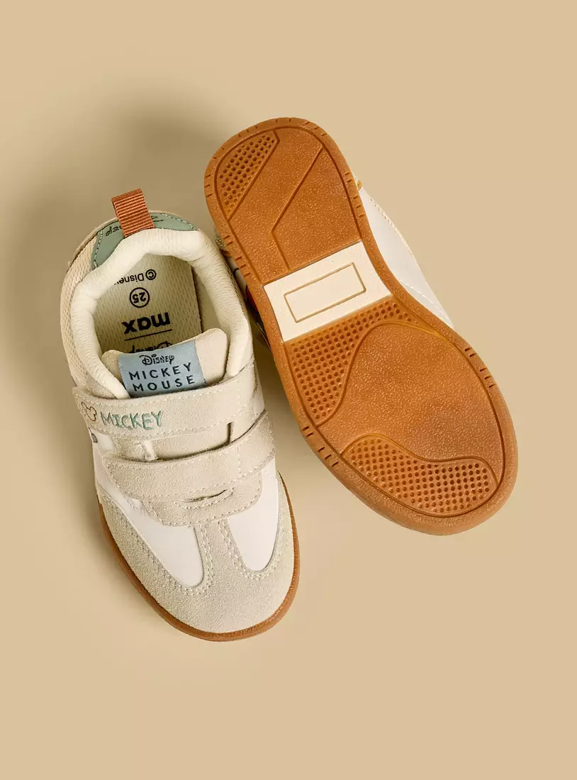 Mickey Mouse Print Sneakers with Hook and Loop Closure-4