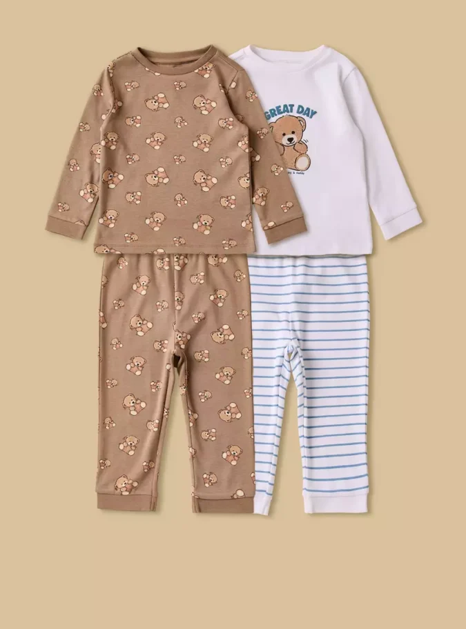 Pack of 2 - Bear Print Cotton Pyjama Set-1
