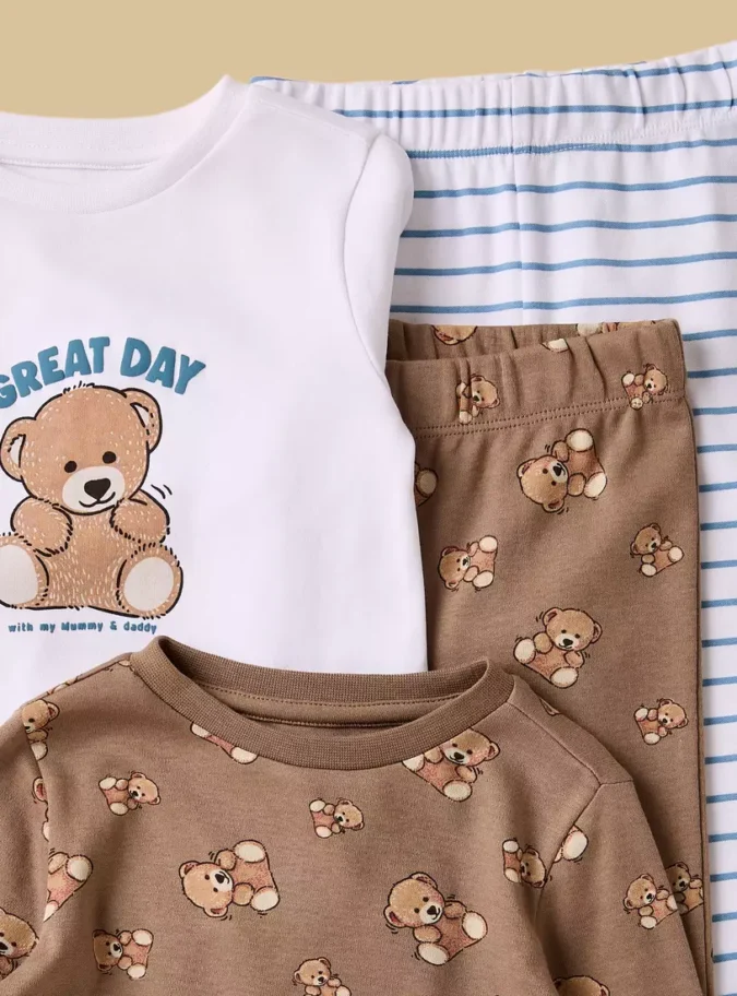 Pack of 2 - Bear Print Cotton Pyjama Set-4