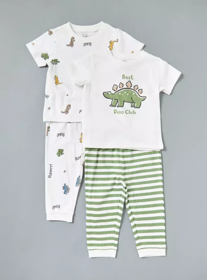 Pack of 2 - Dinosaur Print Cotton Pyjama Set-1