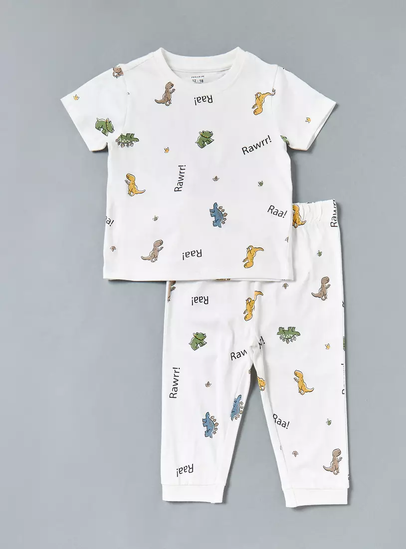 Pack of 2 - Dinosaur Print Cotton Pyjama Set-3