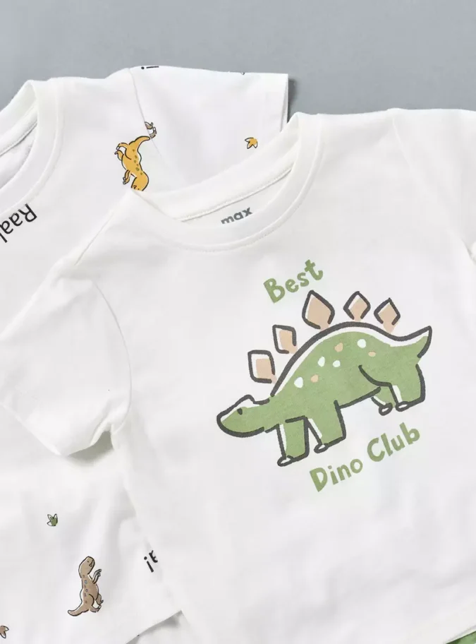 Pack of 2 - Dinosaur Print Cotton Pyjama Set-4