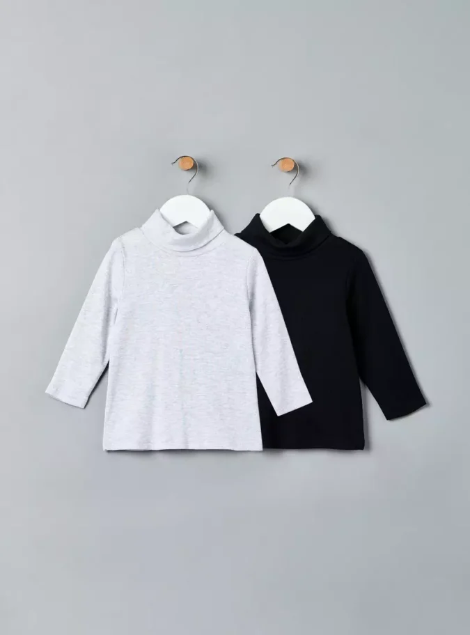 Pack of 2 - Plain Turtle Neck Cotton T-shirt-1