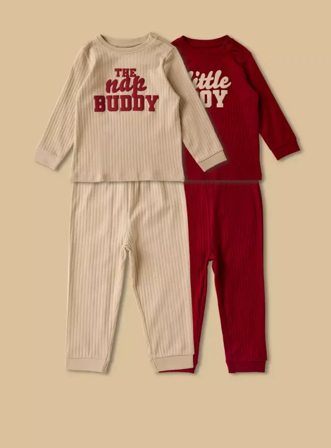 Pack of 2 - Slogan Print Cotton Pyjama Set-1