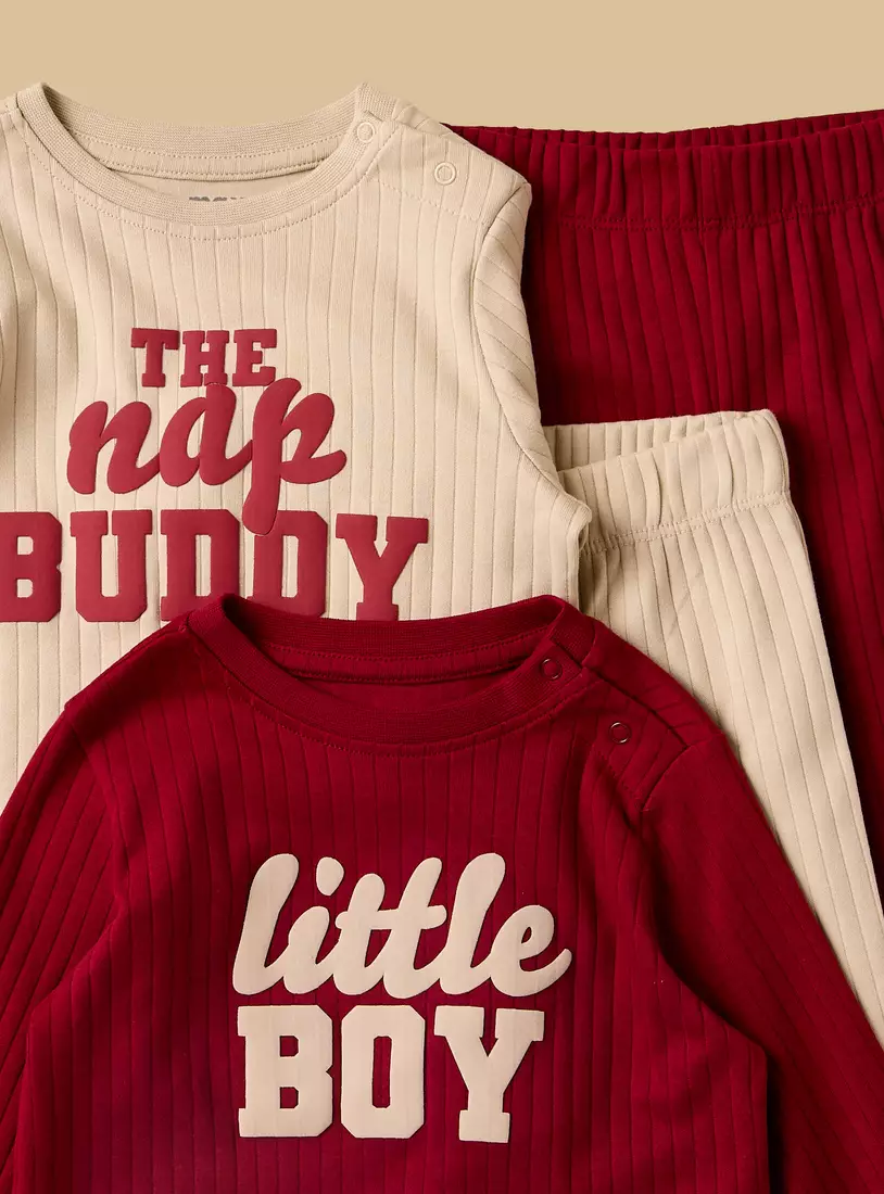 Pack of 2 - Slogan Print Cotton Pyjama Set-4