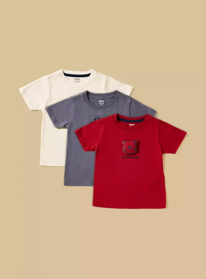 Pack of 3 - Applique Accent Cotton T-shirt-1