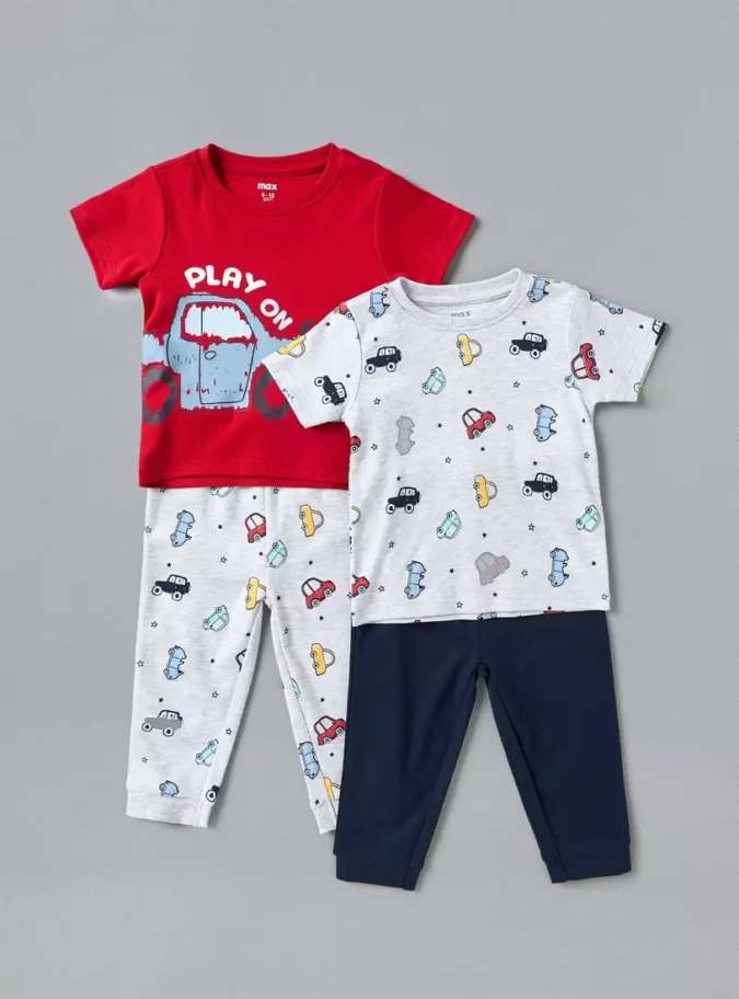 Pack of 4 - Printed T-shirts and Pyjamas-1