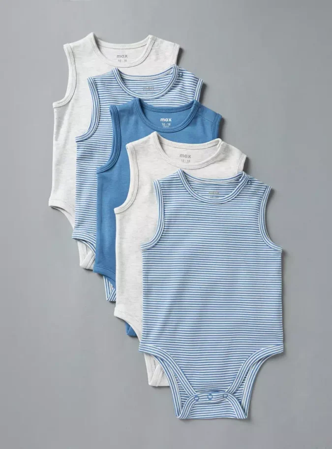 Pack of 5 - Assorted Sleeveless Cotton Bodysuit-1