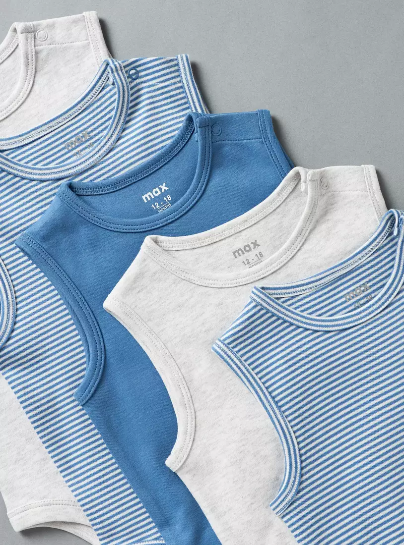 Pack of 5 - Assorted Sleeveless Cotton Bodysuit-3