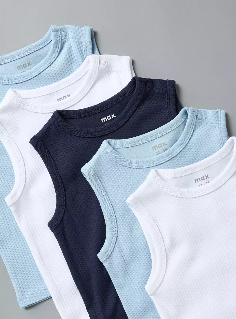 Pack of 5 - Ribbed Sleeveless T-shirt-3