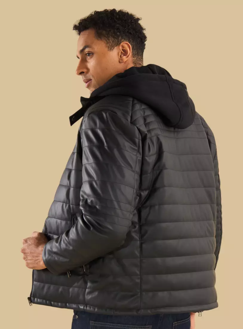 Padded Hooded Biker Jacket-