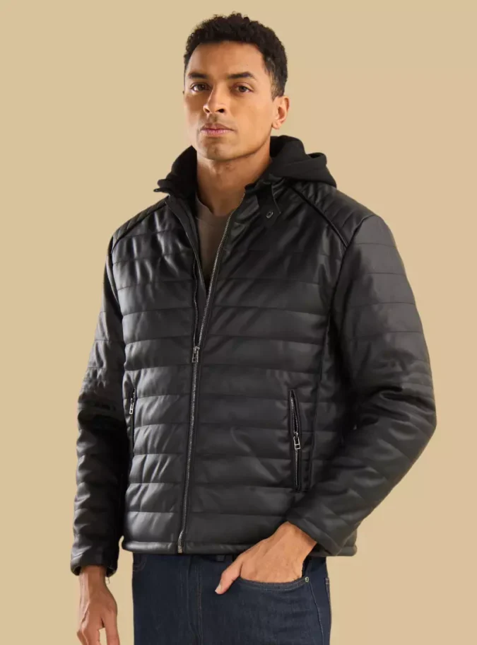 Padded Hooded Biker Jacket-1