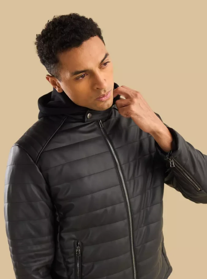 Padded Hooded Biker Jacket-3