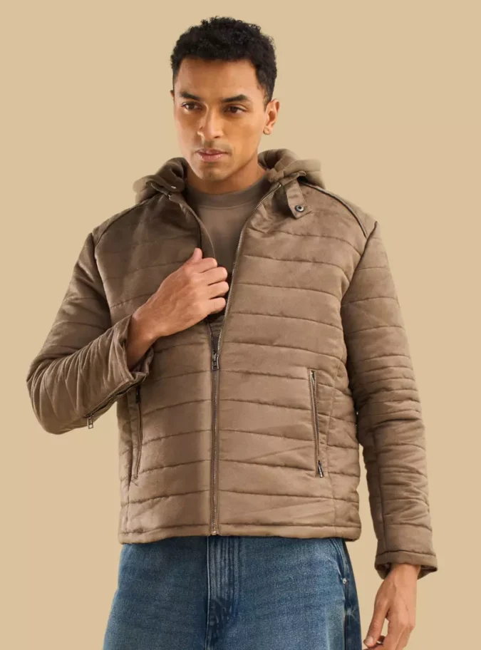 Padded Hooded Suede Biker Jacket-1