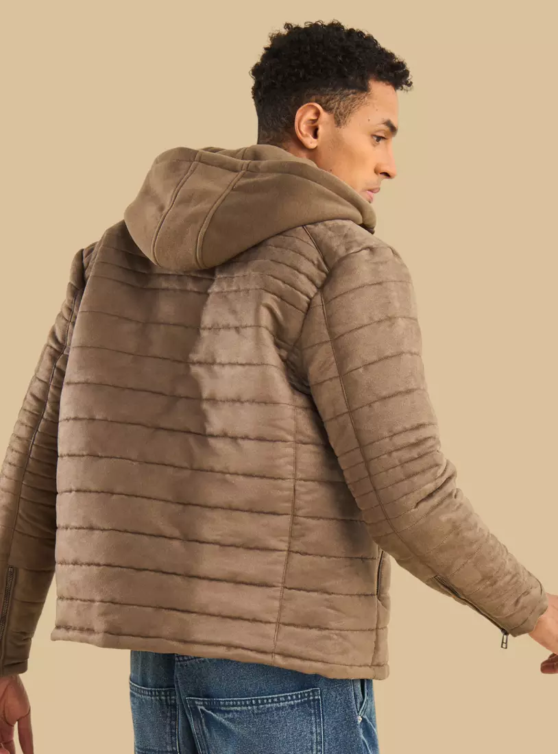 Padded Hooded Suede Biker Jacket-3