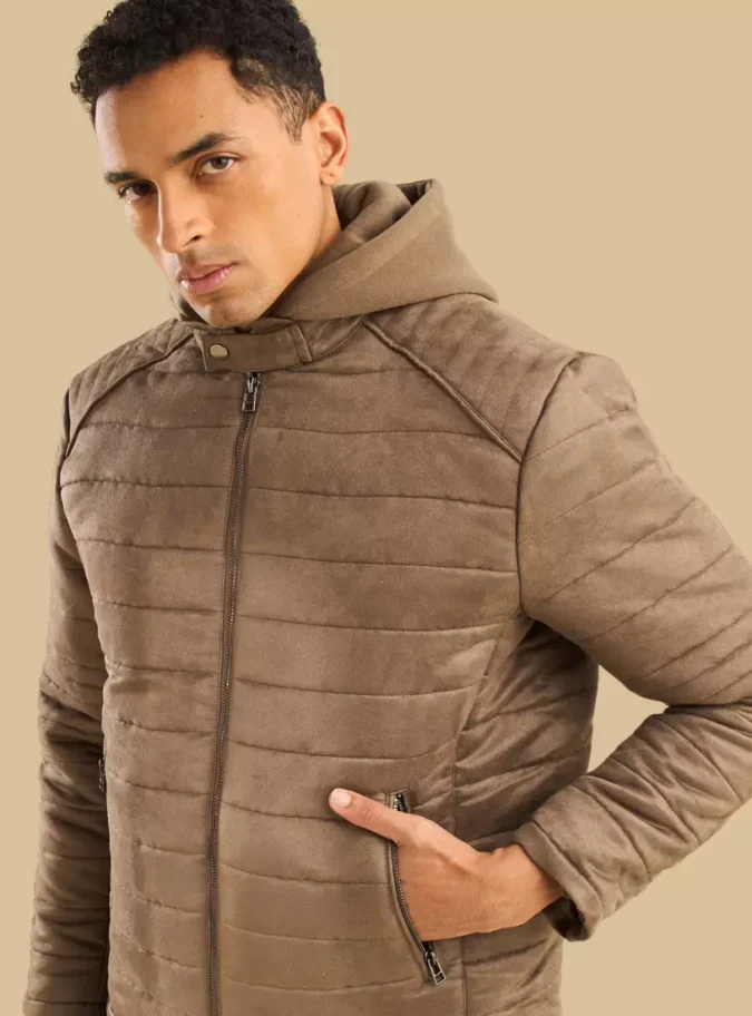 Padded Hooded Suede Biker Jacket-4