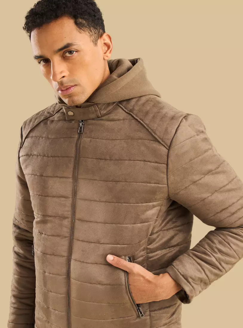 Padded Hooded Suede Biker Jacket-4