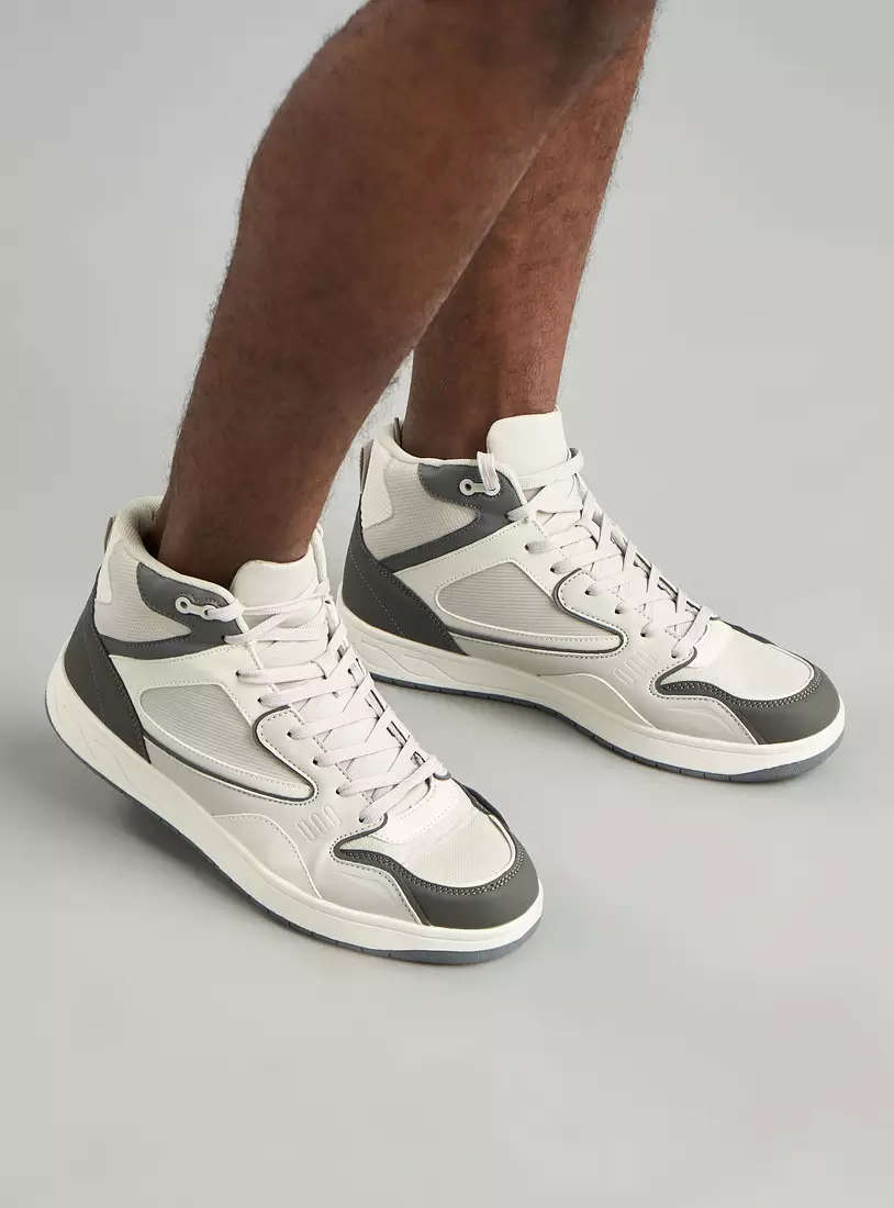 Panelled High Top Sneakers with Lace-Up Closure-2