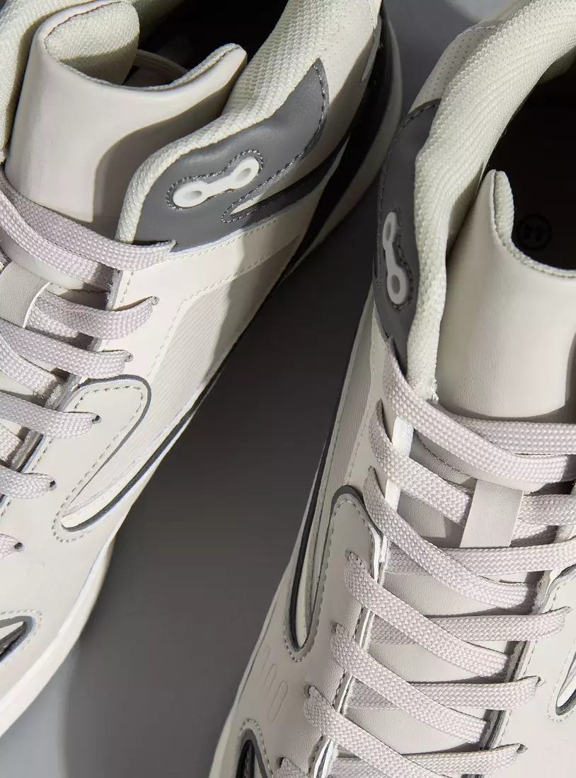 Panelled High Top Sneakers with Lace-Up Closure-3
