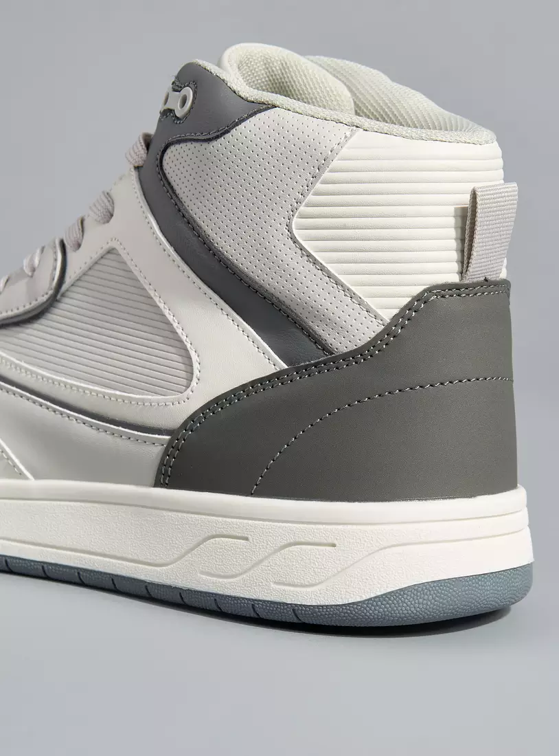 Panelled High Top Sneakers with Lace-Up Closure-4