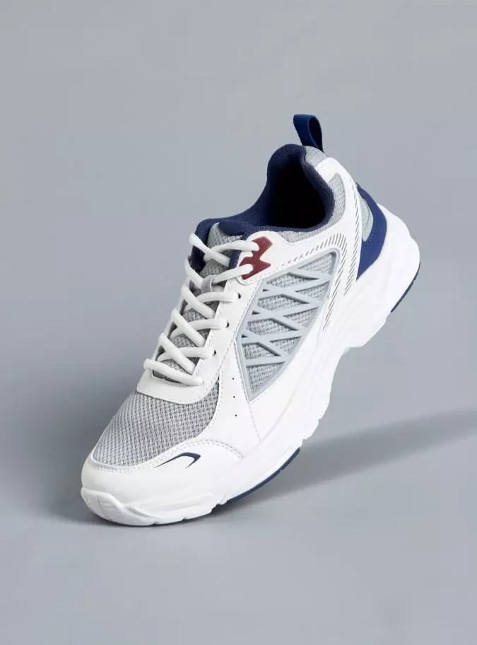 Panelled Lace-Up Sports Shoes with Pull Tabs-1