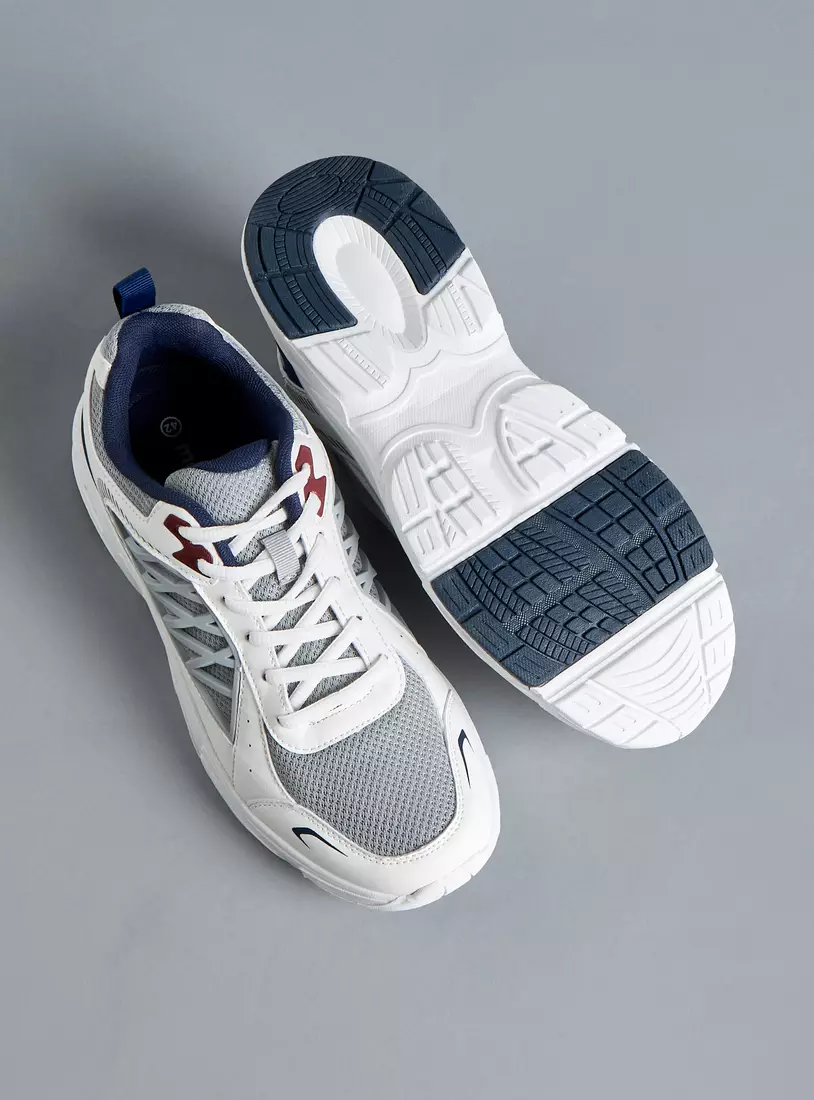 Panelled Lace-Up Sports Shoes with Pull Tabs-4