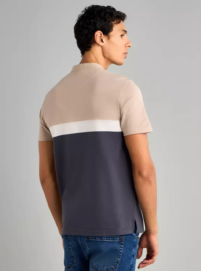 Panelled Mandarin Collar Better Cotton Polo T-shirt-2