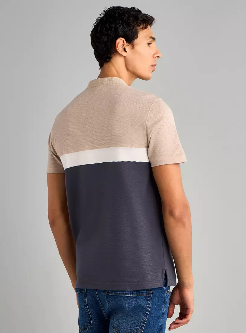 Panelled Mandarin Collar Better Cotton Polo T-shirt-2