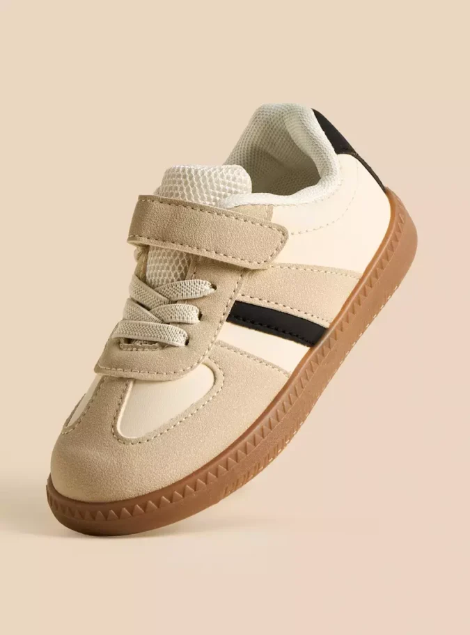 Panelled Plim Shoes with Hook and Loop Closure-1