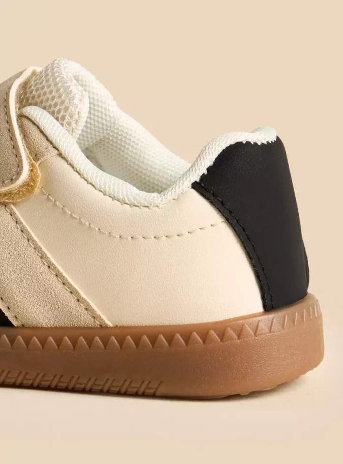 Panelled Plim Shoes with Hook and Loop Closure-3