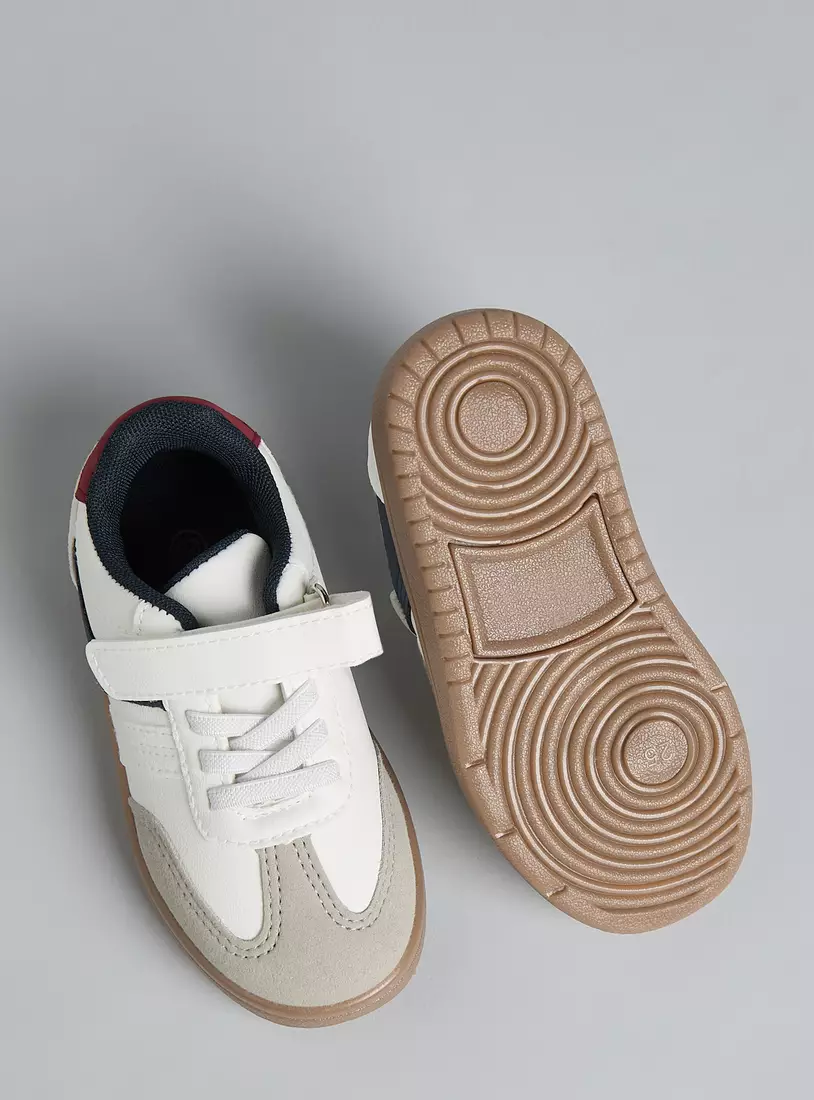 Panelled Sports Shoes with Hook and Loop Closure -4