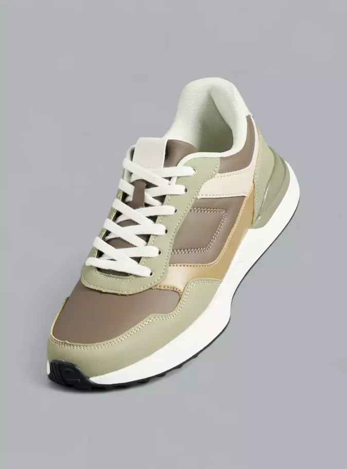 Panelled Sports Shoes with Lace-Up Closure-1