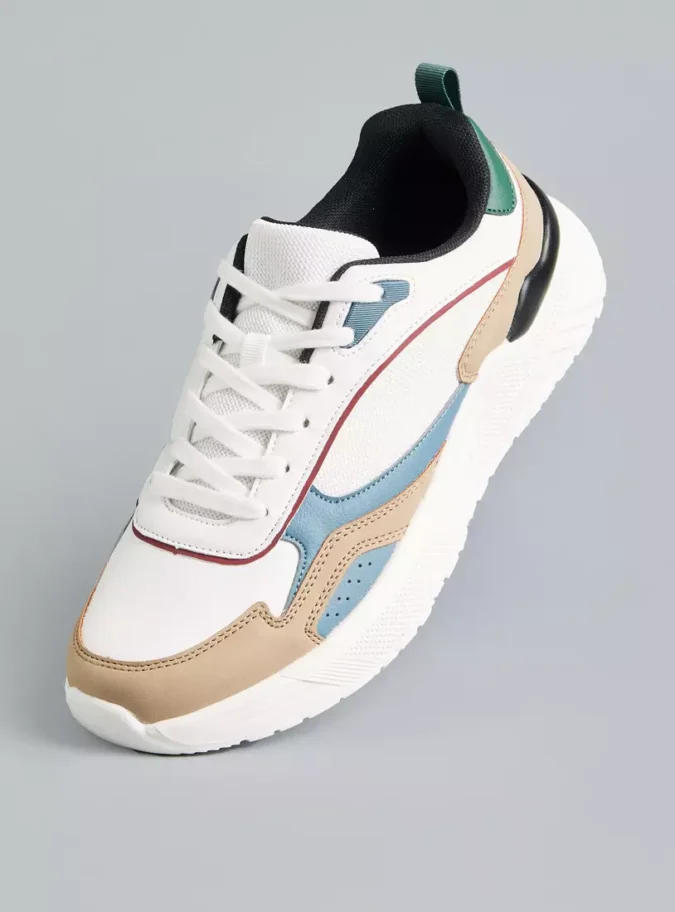 Panelled Sports Shoes with Lace-Up Closure-1