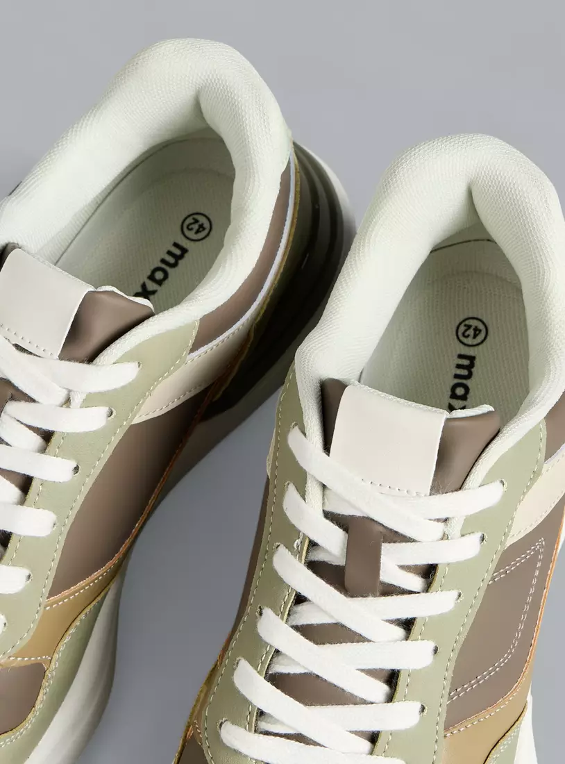 Panelled Sports Shoes with Lace-Up Closure-2
