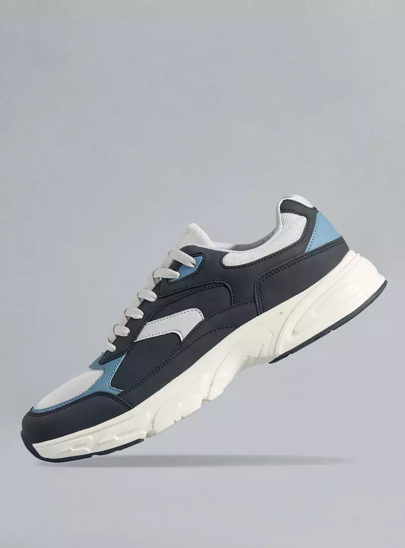 Panelled Sports Shoes with Lace-Up Closure-2