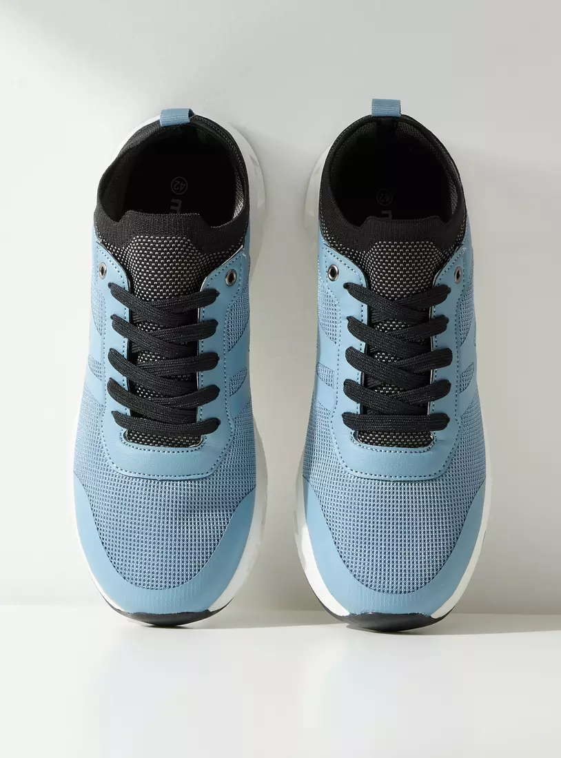 Panelled Sports Shoes with Lace-Up Closure -2