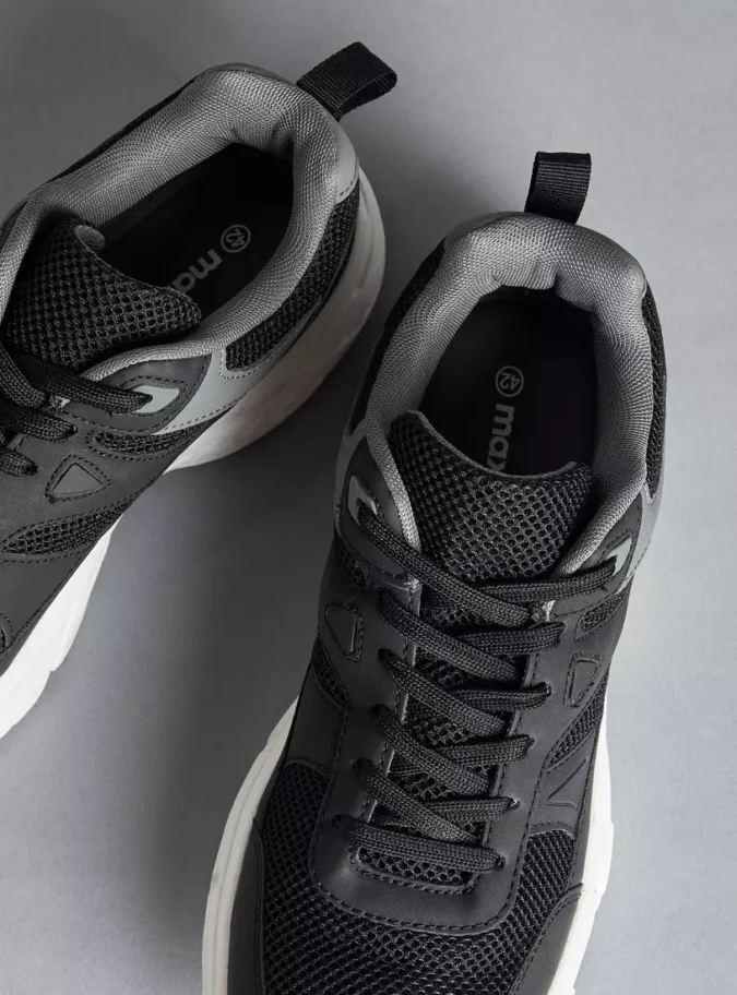 Panelled Sports Shoes with Lace-Up Closure -2