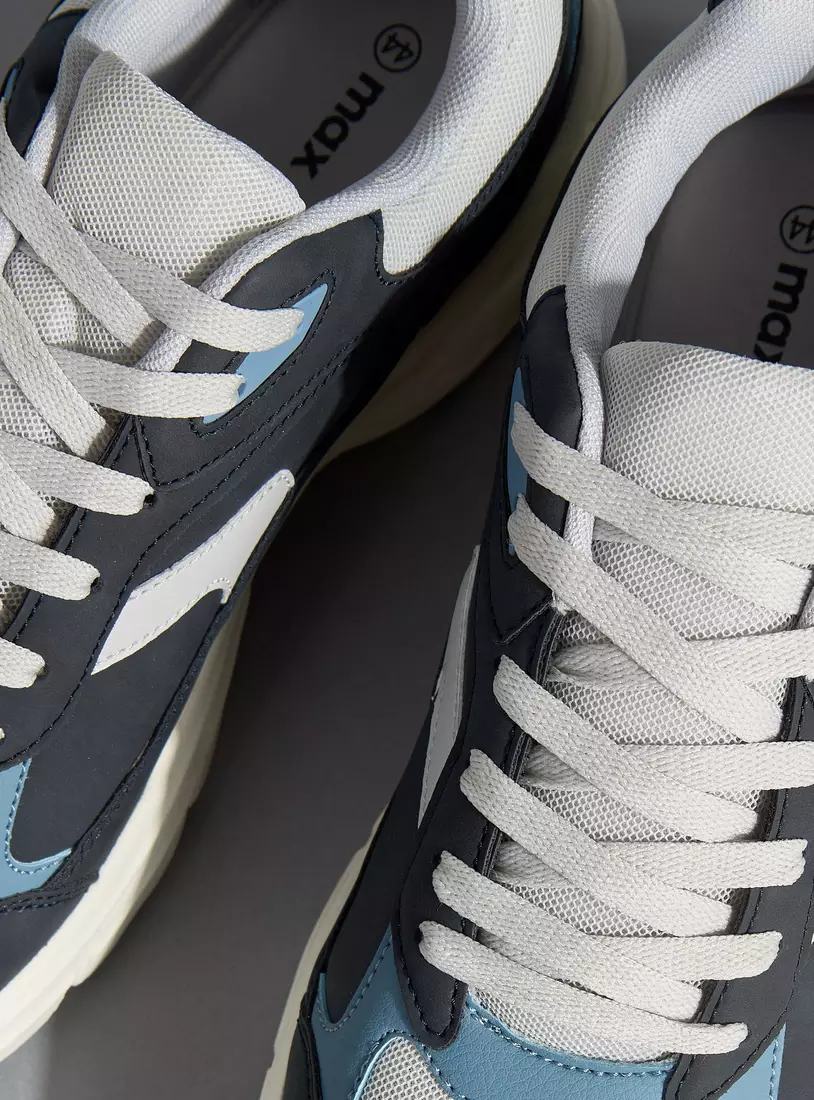 Panelled Sports Shoes with Lace-Up Closure-3